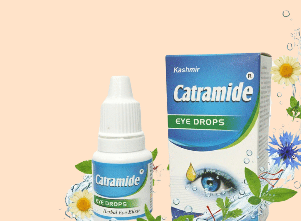 catramide eye drops hero banner ayurvedic herbal solution for eye strain dryness blurred vision relief soothing eye care imported from india by ayurkai